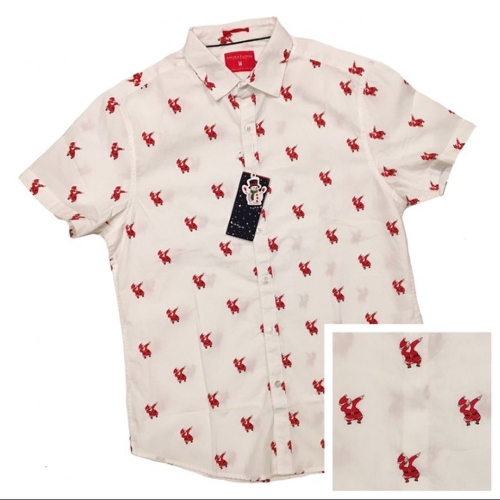 Denim & Flower Christmas Santa Claus Shirt Sz M